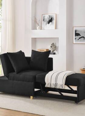 布灰色客厅两人位技无品牌/布枕科沙发床带靠可折叠艺沙发床