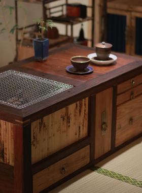 7T火钵中木飘质榻榻米碳炉矮茶几多功能式塌塌米UOL茶桌窗炕桌炕