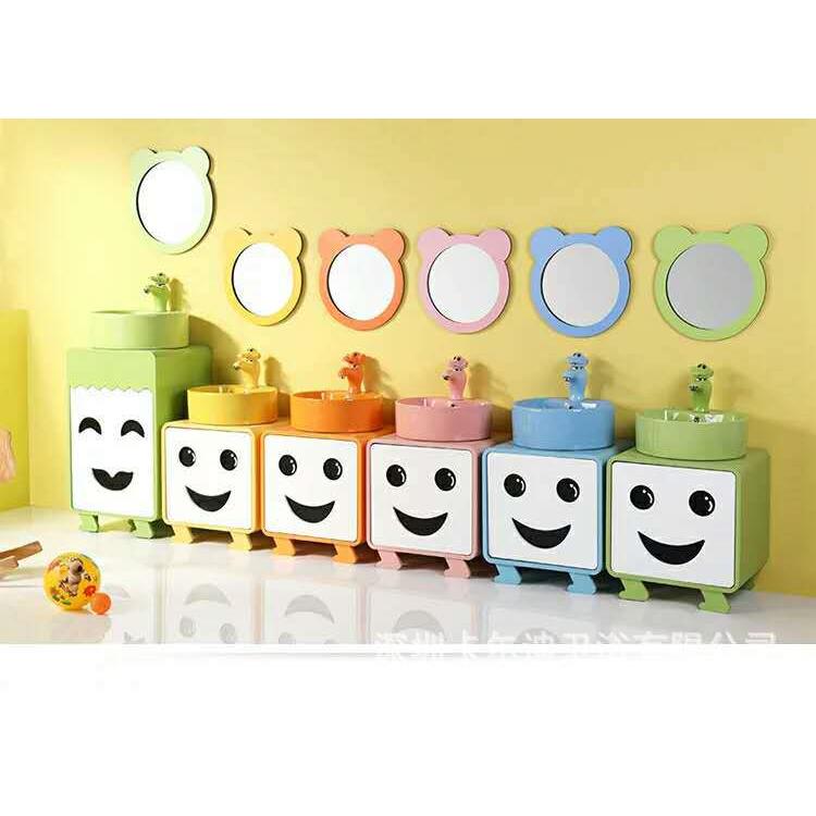 双盆高低子母盆手台组水合幼005儿园P漱VC防卡通浴室柜双人洗洗台