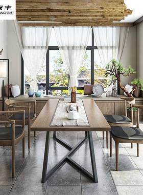 美式全实成木套桌椅长方形吃饭桌居家2-6餐人铁80330艺高餐端成套