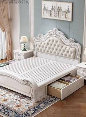 欧式木实床.81米公主储床1.5米轻奢物大床美式婚床现代简92402约