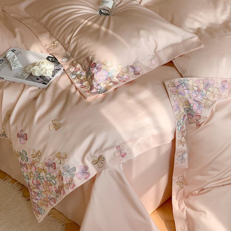 100支缎长绒棉全棉四件套蝶刺绣法轻GDP式奢蝴纯贡棉床上被套床单