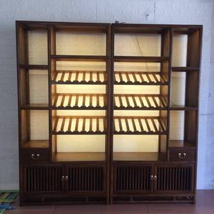 中式 多红功餐能 家具白LWM蜡木酒架实木胡桃色酒展柜厅酒店软示装