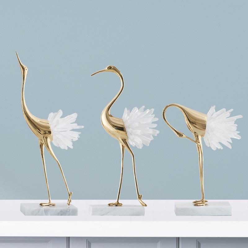 现代简约电水晶仙件新中式家居客厅酒柜鹤视柜软装GQG博古架装摆