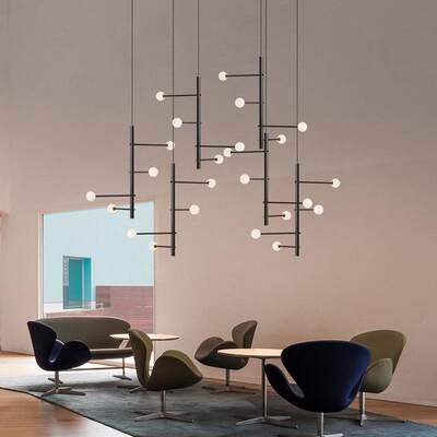 225新款吊客厅枝形0QCD吊灯大厅式极简复式楼别墅楼意梯间挑空大