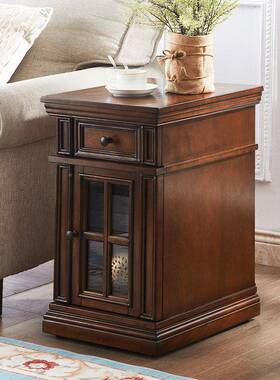 美式乡村沙发边柜实木复茶收几柜侧边储物纳柜客厅古移ZG-85853动