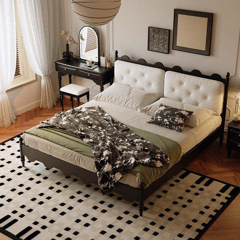 新款古法式复古实木双人床美式中轻奢PIZ黑1.8米软包婚主卧大床色