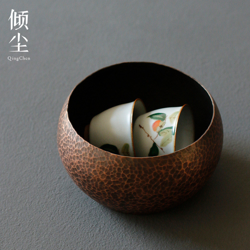 锤目纹紫铜茶洗 小号水洗茶碗笔洗 水盂 纯铜紫铜壶承茶具配件