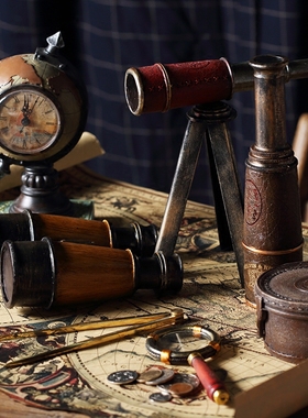 美式复古怀旧创意装饰品客厅样板房酒柜橱窗搁板陈列摆件望远镜小