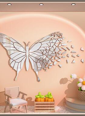 饰蝴墙蝶阳台镜面装布置网KJO房红卧室出租屋小间改造用品自粘工