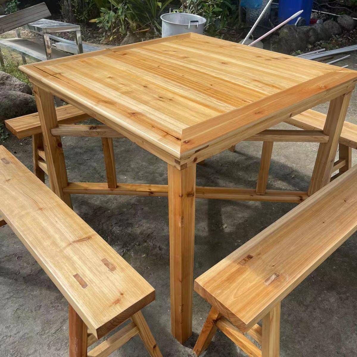 2I农村八仙形实木原木桌正方清漆折叠餐桌拜供桌家F768H6HS用摆酒