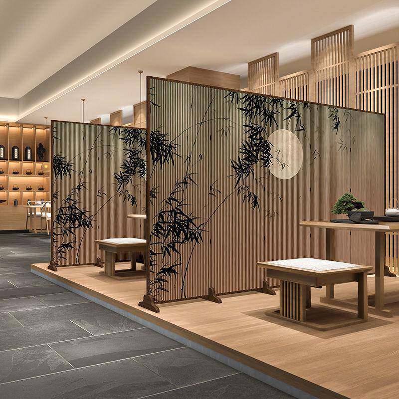 新中式进门玄关饰简易折可叠移动竹子山芃家具折屏屏茶风隔断客厅