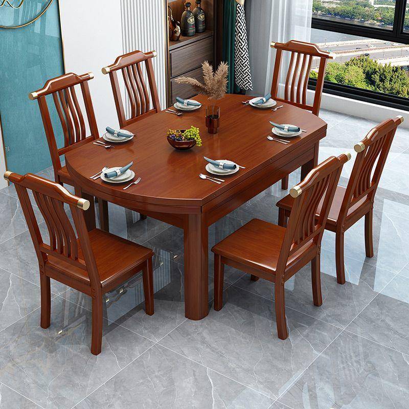 式全实木餐桌椅组合桌伸缩折叠变圆桌小中户型吃饭可子VBQ圆形餐