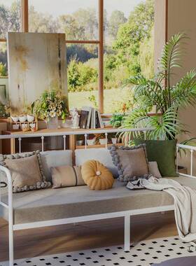 欧式68271铁艺沙发床单人架小午户型客厅书房睡简约现铁代艺沙发