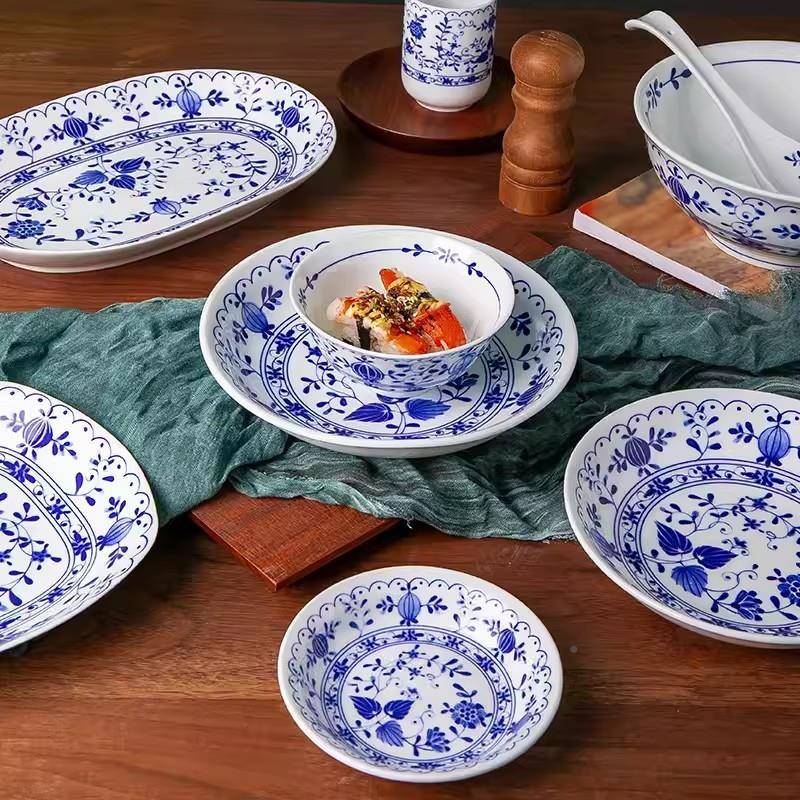 套装餐具釉下彩陶碗套装家用新款2025碟陶瓷青碗花米饭瓷汤碗2023