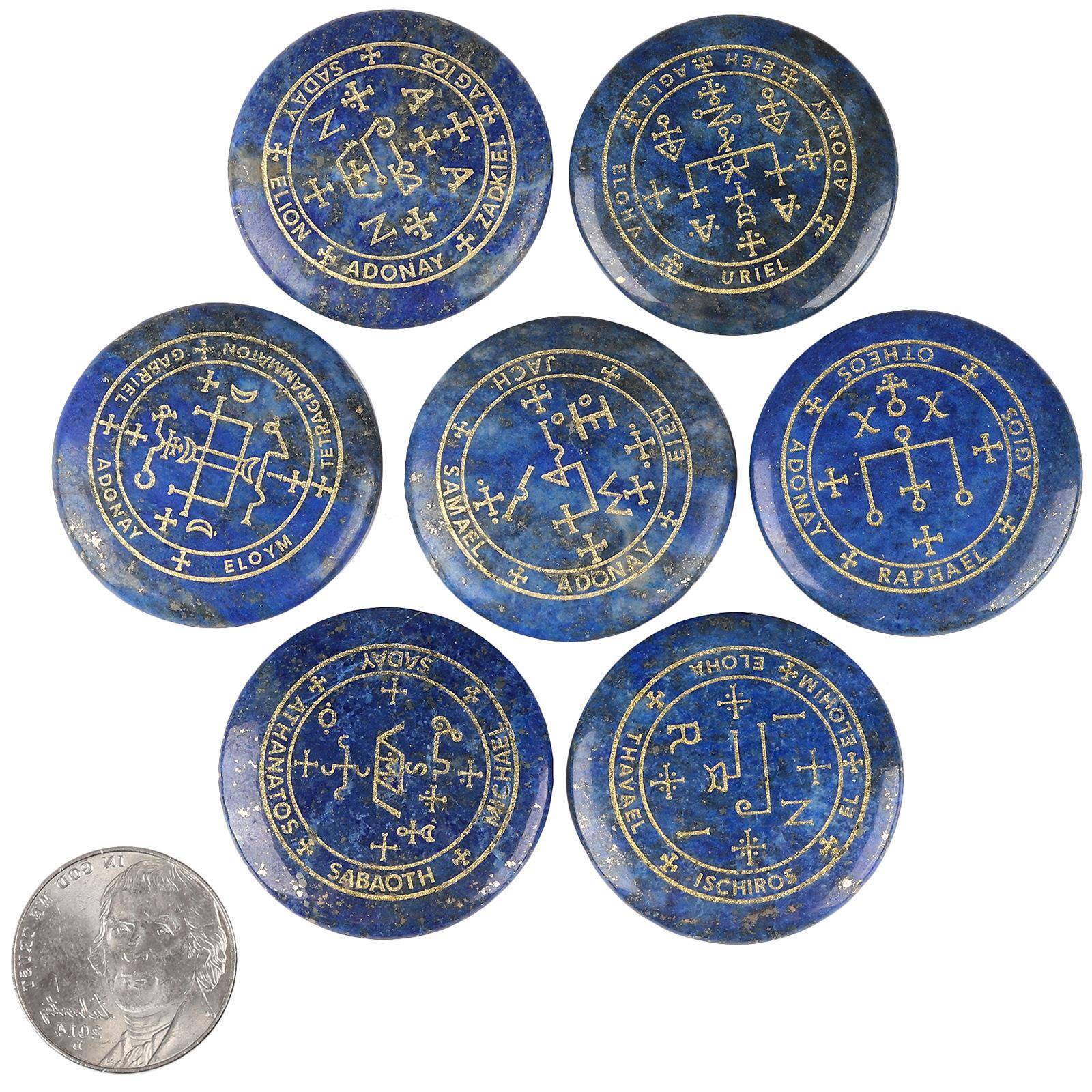 天然水晶雕金魔色刻GDV00011七天使法阵杂件7颗组合圆石片能量水