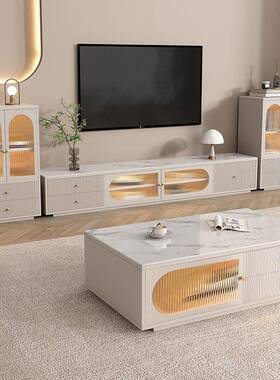 板TZ-1-6电木视柜茶几组现代简约客合厅实落地奶岩油风地柜花几轻