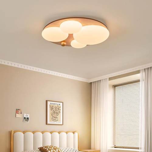 创木纹卧室无品牌/灯护复古胡桃木色中顶古风眼原木奶油儿童房意