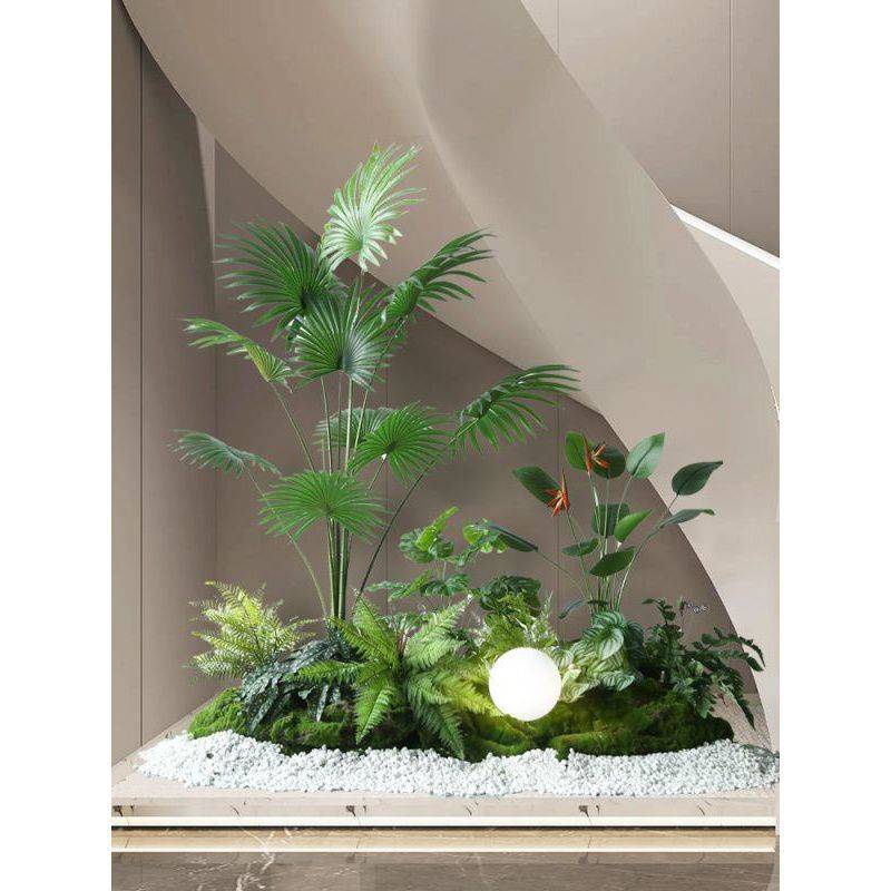 绿植造景室内楼梯下转角造景盆栽阳台树景观植物布景装饰