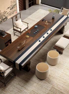 新中式木茶2桌0室25新款高端办公接待茶台家用大板轻奢泡MGI茶桌
