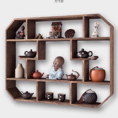 博古架实木WEB中壶式壁挂式置墙上客厅物实木茶具架茶架子挂墙博