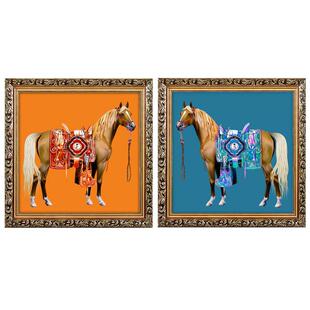 幅美方TRD式骏马饰装画玄关餐厅装饰正形欧式大气两组合客厅挂画