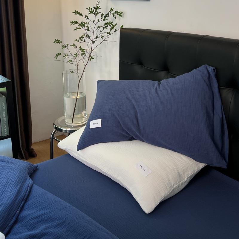 全棉棉水洗轻柔皱皱纱双纱枕套48*74质信封纱布地枕头皮EAH套纯层