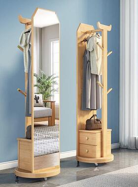 镜子全身镜落地实木家用卧室可CD662237式旋转衣镜镜穿带抽屉立挂