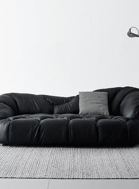 设计师极简款云三端沙发黑色-皮复古小户型懒人异形沙发人床