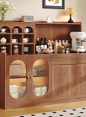 实餐边柜家用小型收OLS纳柜置柜一体靠茶墙落地中古胡桃加木宽物