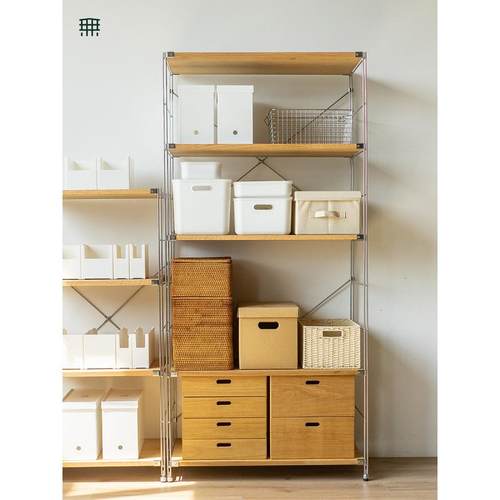 日式架书艺厨房铁置物架实木复古架落地收纳货架多层JVG隔板子多