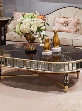 美式轻奢实18900木茶几大户型客用小茶台厅玻璃方形茶桌电视家小