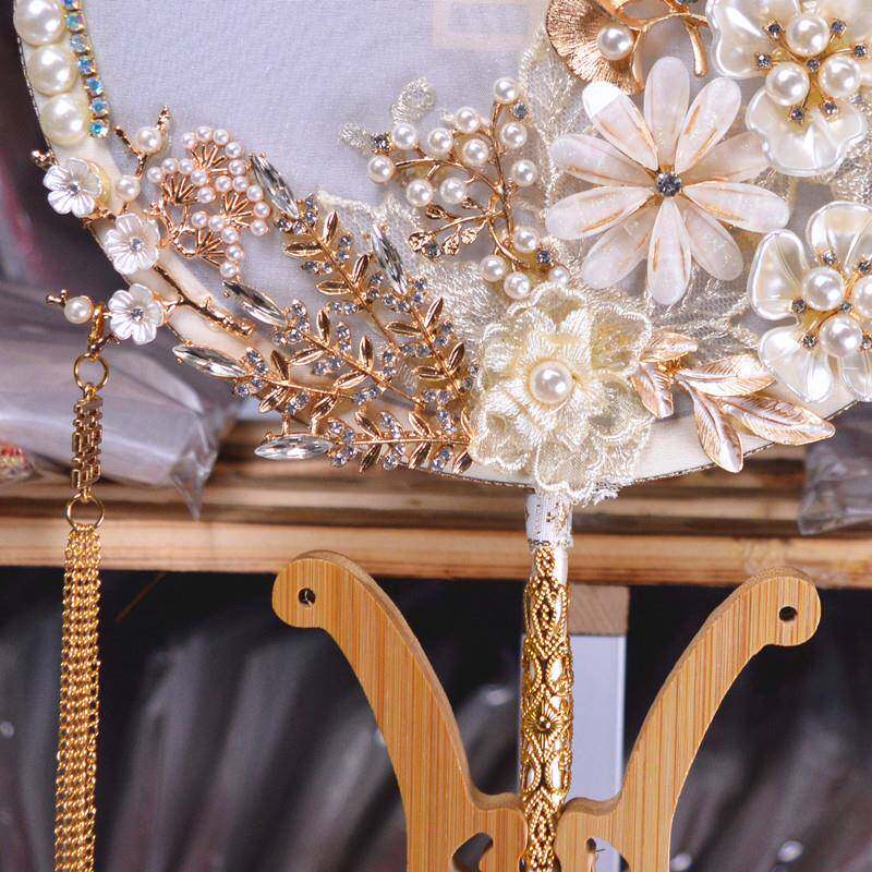 新娘喜ABH扇禾服子团扇结婚礼团扇古风扇出嫁扇喜秀字扇中式手婚