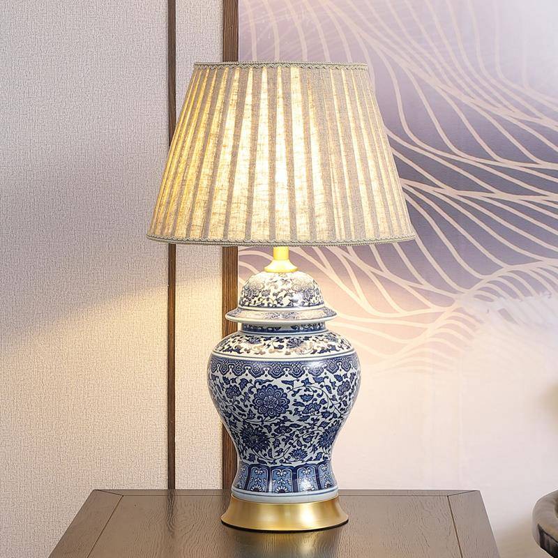 3Y室复古风台美式青花瓷灯瓷别墅客厅角几全铜陶台灯F769SSJT中国