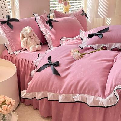 韩版花亲肤磨毛花边蝴裙蝶蕾丝结边床罩四LLA50065件套床三4件套