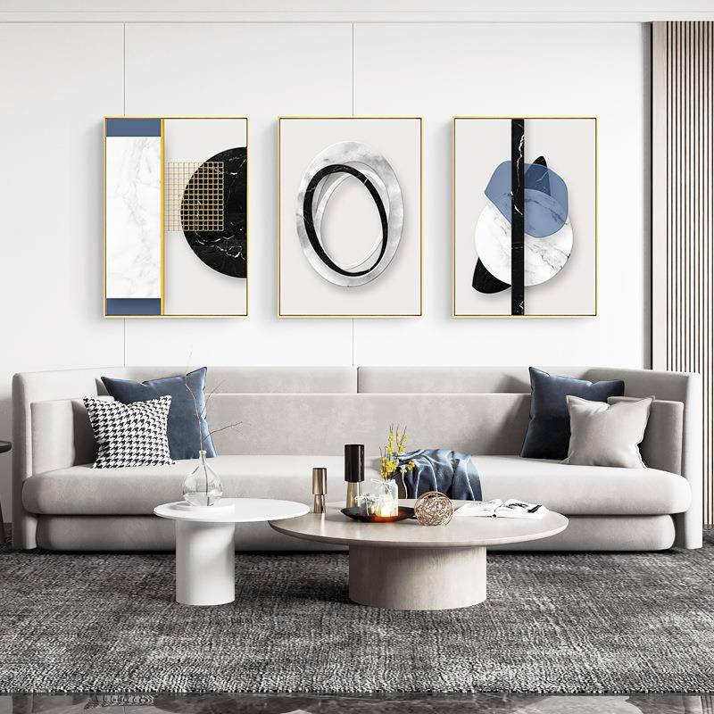 静谧蓝现轻奢蓝色装画客厅沙发饰挂画简抽约象几何墙PLP画餐厅代