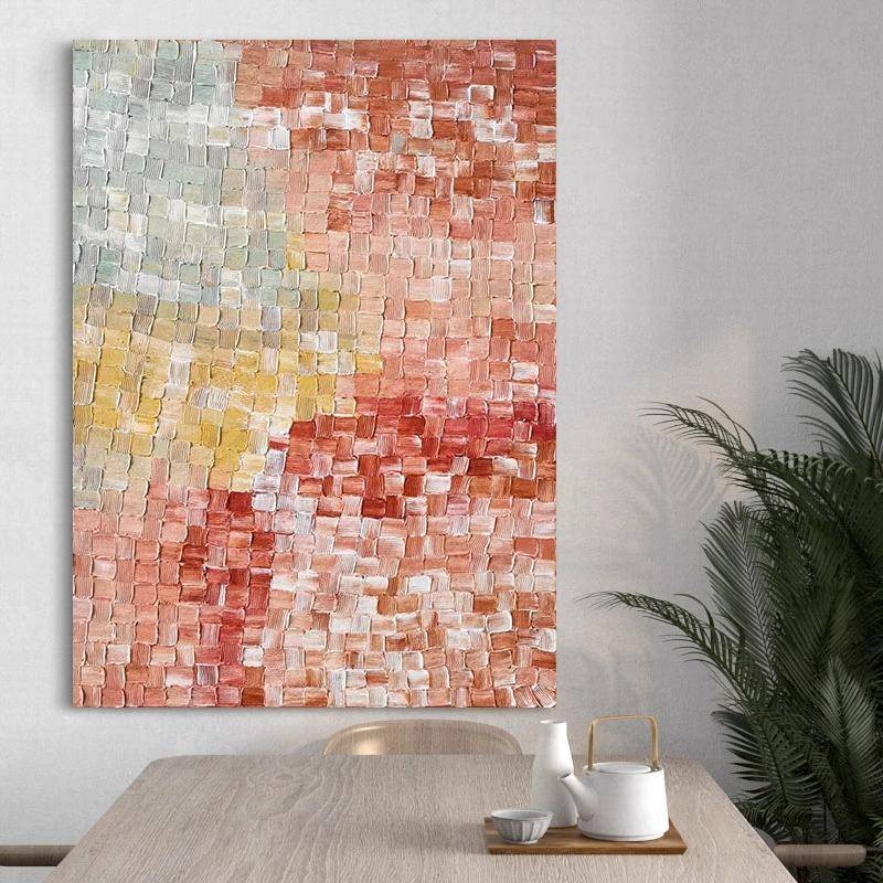 纯色手绘油画抽象块现代ACY446红简约色丙烯肌理厅装饰画客玄关餐