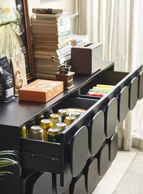 NNV美式古全实木卡门柜中古风餐柜客厅收纳物柜复斗柜储边柜黑色