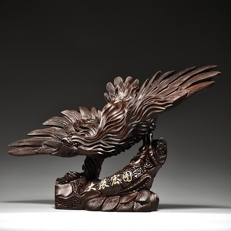 黑檀木雕大展宏图老鹰摆件