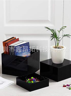 黑色克亚力多功展示盒子方OMI形盖展示底能座桌面无收纳盒3个/套