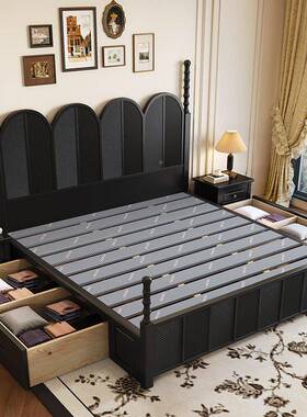 美古风木床1.法8主卧简约PAPCn3ee复古人床1式.5式现代双黑色婚床