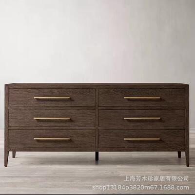 室美复古做旧实木六斗柜法式橡木玄关卧储物示带抽边DG-0016柜收
