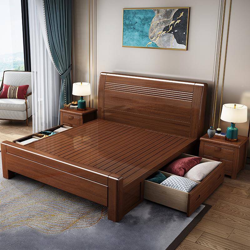 新型中式实木床.8米大1床1.5M双人经床济简约现HYR代家具主卧室储