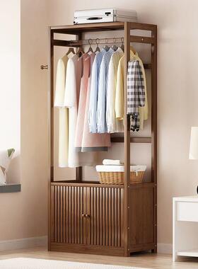 衣柜衣帽架木落地家用卧室实立52448式置物收多纳功架能挂衣架简