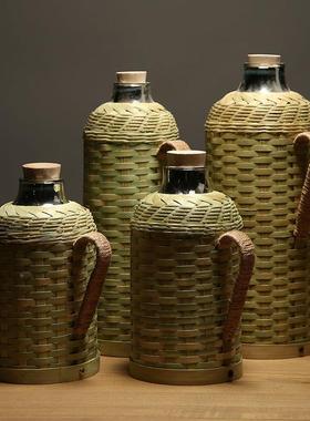 竹复古暖壶热水瓶SAO家用暖水壶玻胆老式内开水瓶茶室保温瓶璃编