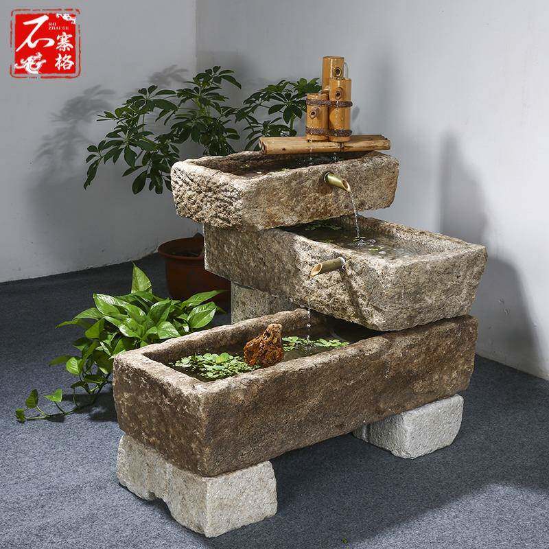老石槽台石鱼缸盆方形YCK弧形水槽阳流水景观石头复古怀家用造景