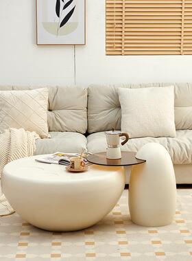奶油风猫爪茶几客感家厅用小户型茶桌网红圆形组茶几电96150视柜
