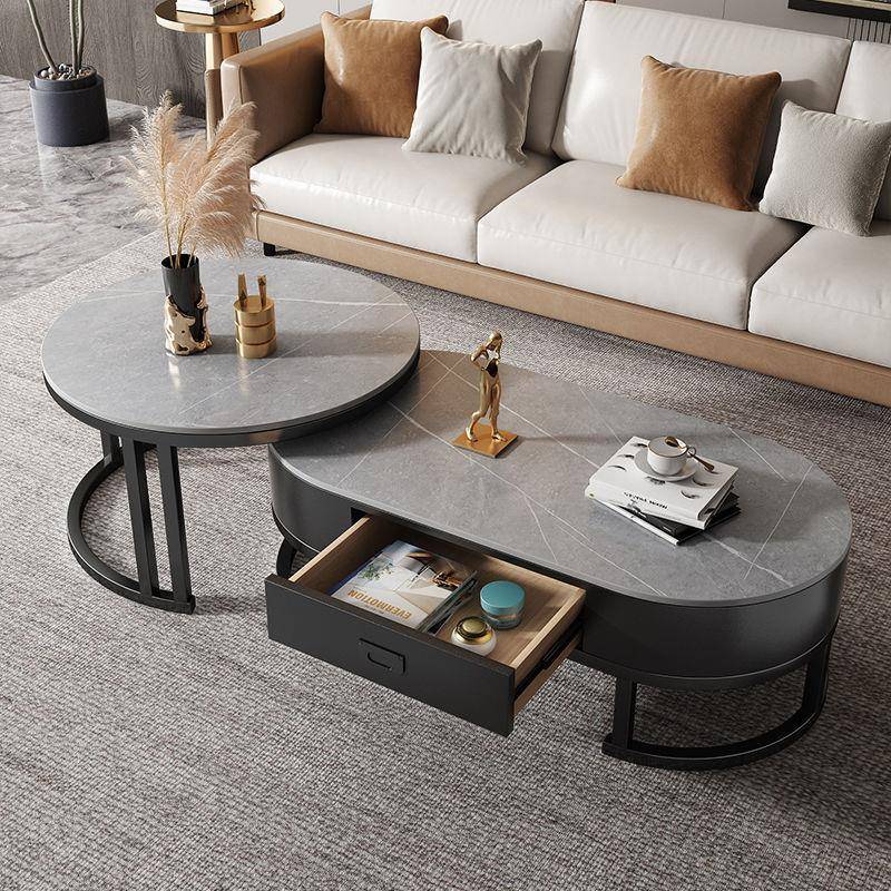 岩GIL厅板轻奢茶几高端大小约圆组合简现代家用客多功能大户小型