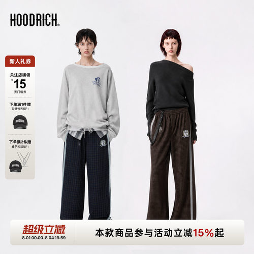 HOODRICH美式复古格纹织带休闲裤季学院风抽绳百搭直筒阔腿裤女