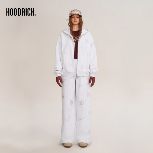 HOODRICHHOODRICH哥特风十字架烫钻连帽开衫卫衣女宽松情侣外套
